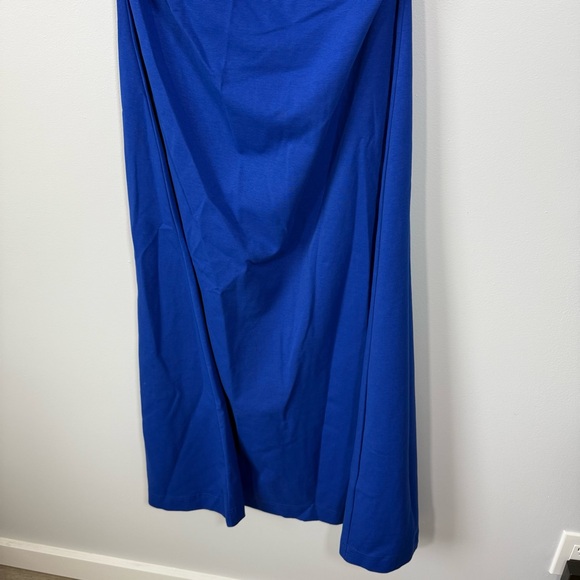 New Cos Gathered Midi Maxi Dress Blue Sleeveless Jersey Elastane Ruched Large - Picture 5 of 9